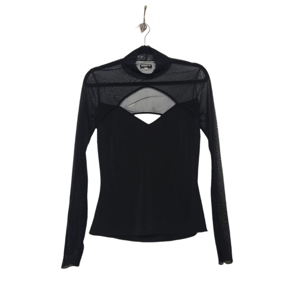 Vintage y2k Benedetti Italy Euro Core XL Sheer Black Turtleneck Goth Punk Office